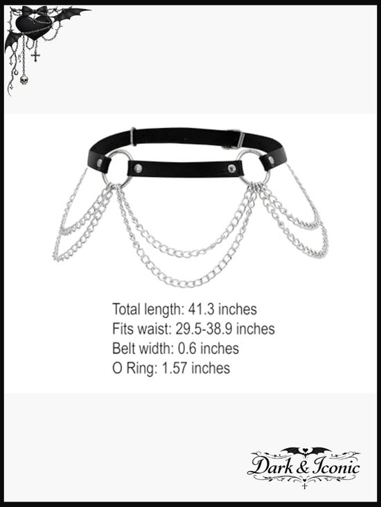 PU Leather Goth Punk Belt with Chain - Adjustable 41.3\